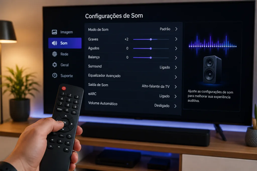 Melhorando o som de uma Smart TV através das configurações de áudio.