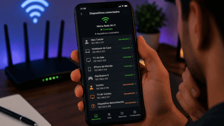 Pessoa com celular vendo como descobrir quem está usando sua rede Wi-Fi e identificar dispositivos conectados