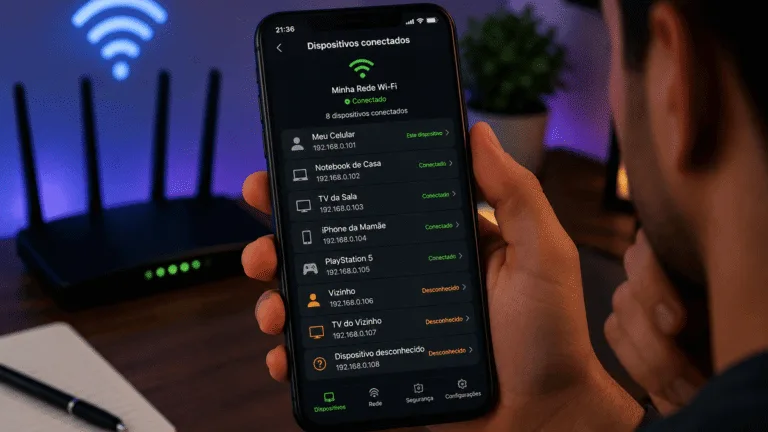 Pessoa com celular vendo como descobrir quem está usando sua rede Wi-Fi e identificar dispositivos conectados